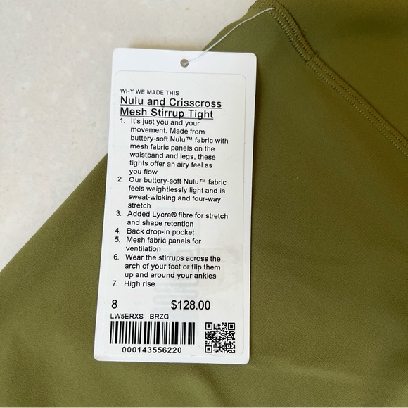 NWT Lululemon Nulu and Crisscross Mesh Stirrup Tight Leggings, Bronze Green - Picture 14 of 15